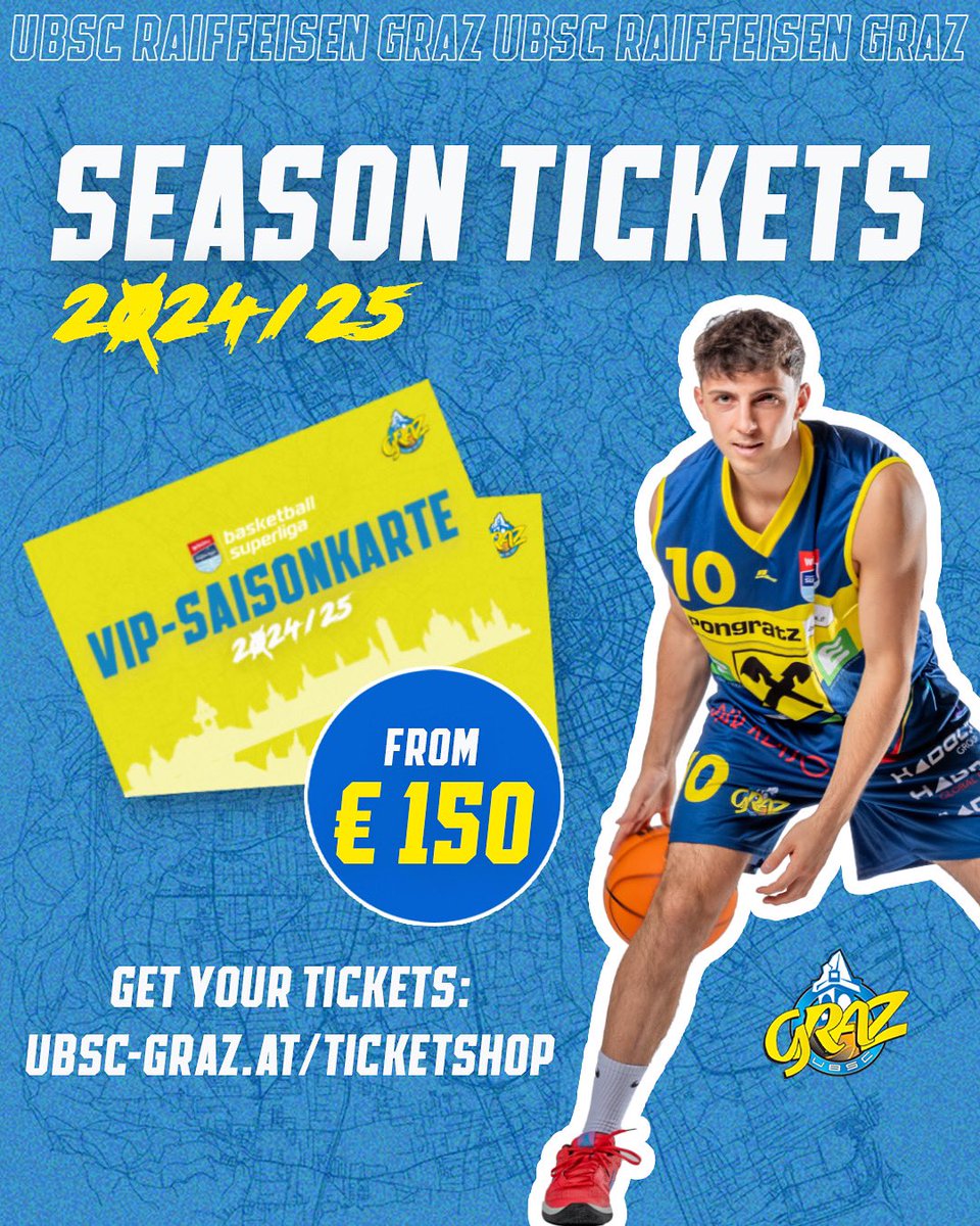 In exakt 2️⃣ Wochen geht’s los mit der neuen 🏀-Saison! Sei dabei und hol dir jetzt deine Saisonkarte 2024/25 – sichere dir die besten Plätze! 👇

🎫 ubsc-graz.at/ticketshop

#ubscgraz #togetherforGraz