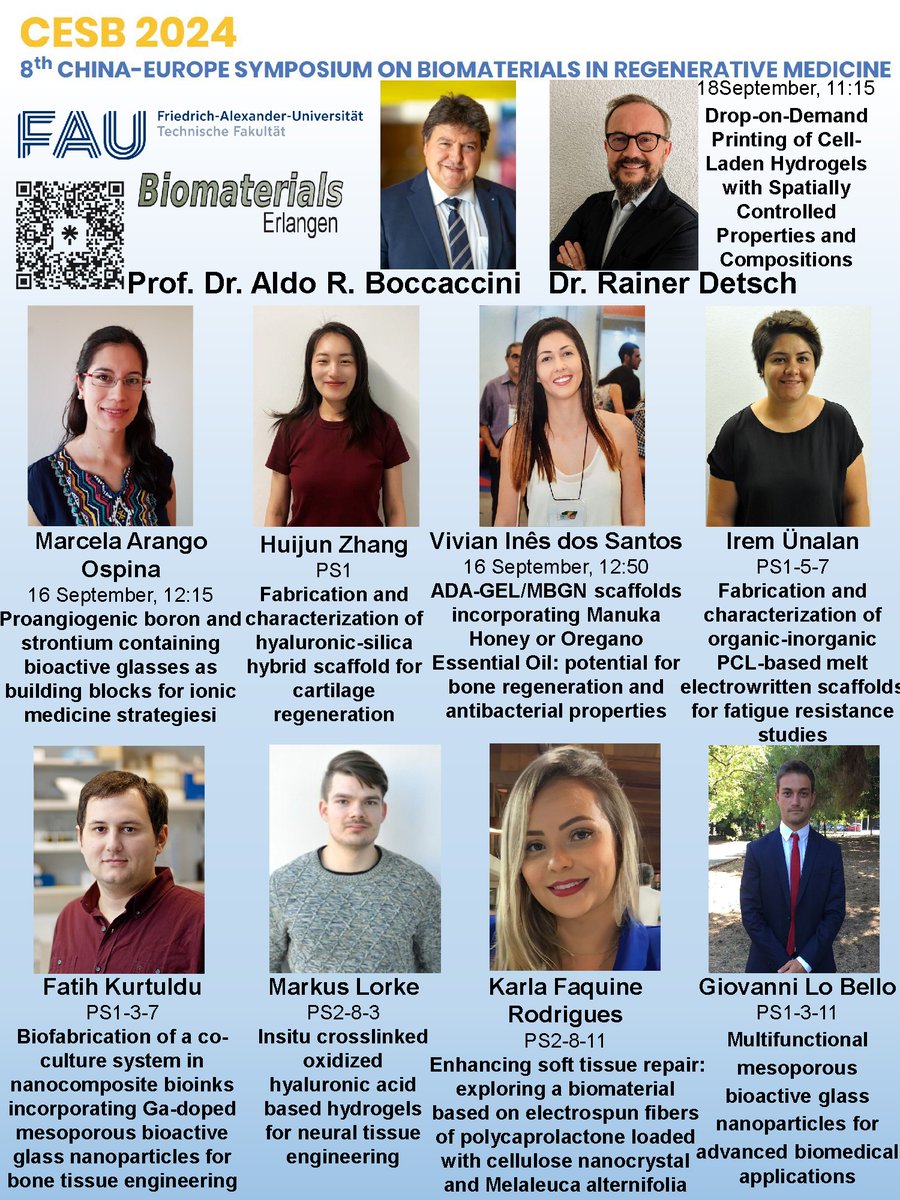Our Institute <a href="/Boccaccini_Lab/">Biomaterials_Erlangen</a> <a href="/UniFAU/">FAU Erlangen-Nbg</a> will be well represented at 8th China-Europe🇨🇳🇪🇺Symposium on Biomaterials in Regenerative Medicine, starting on Sunday in beautiful Nuremberg🇩🇪Looking forward to an interesting and fruitful #biomaterials science meeting. Join us in Nuremberg!