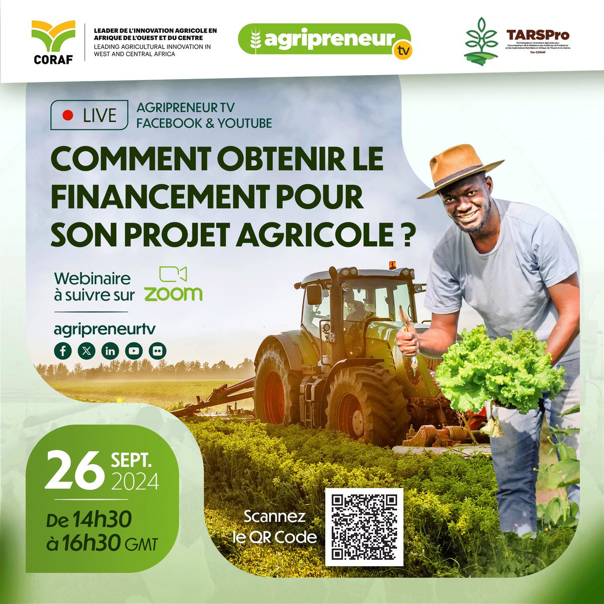💰 Cherches-tu des financements pour ton projet agricole?

Alors ne manque pas le 3e webinaire <a href="/AgripreneurTV/">Agripreneur TV</a>:
« Comment obtenir le financement pour son projet agricole ? »

📅 RDV le 26 sept. 2024 
🕒 14h30-16h30 GMT | 💻 Zoom

🔗 Inscription ici : bit.ly/AgripreneurWeb…