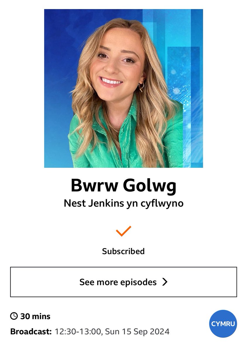 Her newydd yr Hydref yw cael cyflwyno Bwrw Golwg ar brynhawniau Sul ar Radio Cymru. Rhaglen fywyn trafod materion cyfoes, moesol a chrefyddol. 📻🎙️💙 

I’m thrilled to be starting as a presenter on ‘Bwrw Golwg’ on Radio Cymru every fortnight - starting 12:30pm this Sunday!