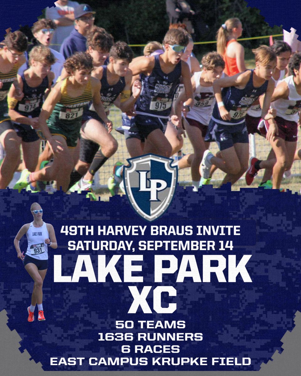 Lake Park <a href="/lpboystrack/">Lake Park Boys Track / XC</a> and <a href="/LPGirlsXCTF/">Lake Park Girls XC/TF</a> are proud to host one our school's heritage events the 49th Annual Lake Park Harvey Braus XC Invite #WeAreLakePark
📅Sat. September 14
📍East Campus Krupke Field
🅿️Jubilee Church
🕘9AM First Race
⏱️Live Results: live.pttiming.com/xc-ptt.html?mi…