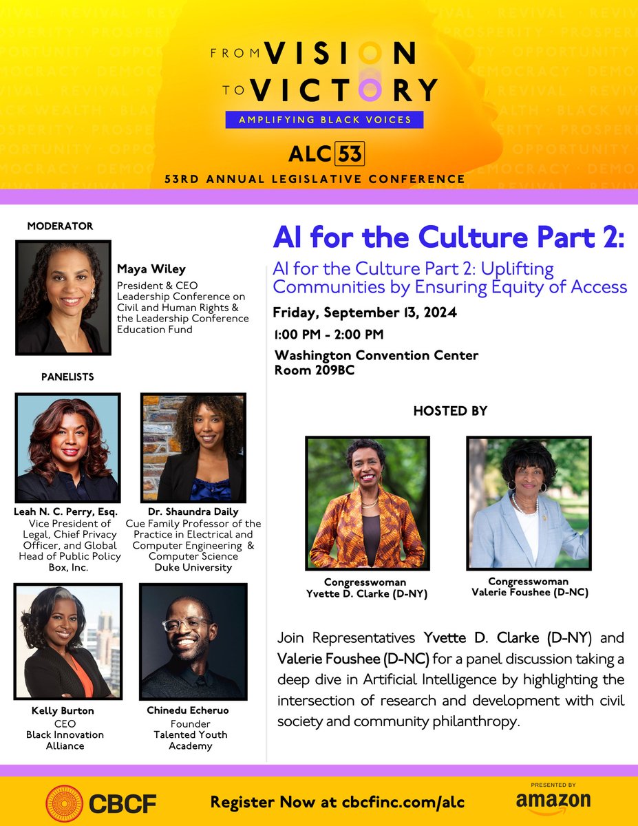 Yvette D. Clarke for Congress (@voteyvette) on Twitter photo Last day of the CBCF legislative conference! Today Yvette is joined by <a href="/FousheeforNC/">Foushee for Congress</a> and <a href="/mayawiley/">Maya Wiley</a> for a panel discussion highlighting the interaction between AI and development in civil society and our communities. Last day of the CBCF legislative conference! Today Yvette is joined by <a href="/FousheeforNC/">Foushee for Congress</a> and <a href="/mayawiley/">Maya Wiley</a> for a panel discussion highlighting the interaction between AI and development in civil society and our communities.