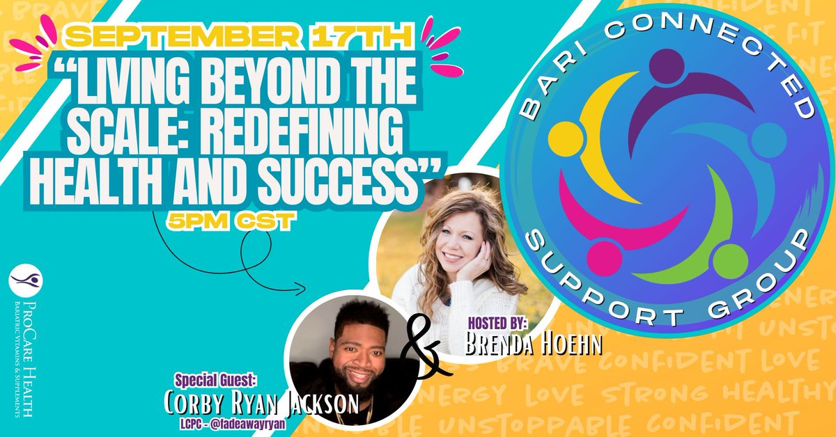 Mark your calendars for September 17th at 5pm CST! Join us for our September Support Group, 'Living Beyond the Scale: Redefining Health and Success,' featuring Corby Ryan Jackson, LCPC. Let's redefine what health truly means and celebrate success beyond the numbers.