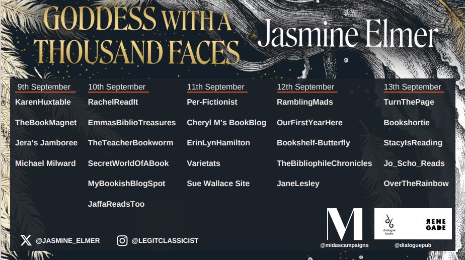 Bookshortie (@bookshortie1) on Twitter photo 💫Spotlight💫
Today I’m posting a spotlight as part of the blog tour for Goddess With A Thousand Faces by Jasmine Elmer
<a href="/jasmine_elmer/">Jasmine Elmer</a> <a href="/midascampaigns/">Midas</a> <a href="/dialoguepub/">Dialogue Publishing</a>
instagram.com/p/C_3WL7rg_zS/… 💫Spotlight💫
Today I’m posting a spotlight as part of the blog tour for Goddess With A Thousand Faces by Jasmine Elmer
<a href="/jasmine_elmer/">Jasmine Elmer</a> <a href="/midascampaigns/">Midas</a> <a href="/dialoguepub/">Dialogue Publishing</a>
instagram.com/p/C_3WL7rg_zS/…