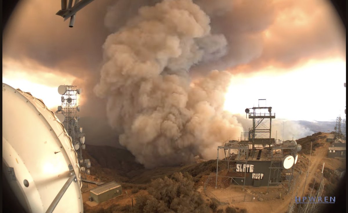 hpwren's tweet photo. This time-lapse video shows the #AirportFire east of Santiago Peak in Orange County on Sept. 9 from Santiago Peak. The images were taken at a frame per ten seconds, and played back at 30 fps. This longer version extends the video to about 18:00 on Sept. 10 https://t.co/JeYmhDqpew https://t.co/fWWlx0igjV