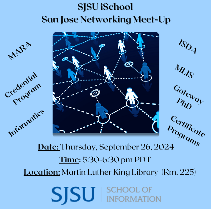 The iSchool will be hosting a networking meet-up on Thursday, September 26th, 2024 in San Jose, CA. 

RSVP: (deadline is Sept. 23)
forms.gle/yaBhZzMJdFShJh…