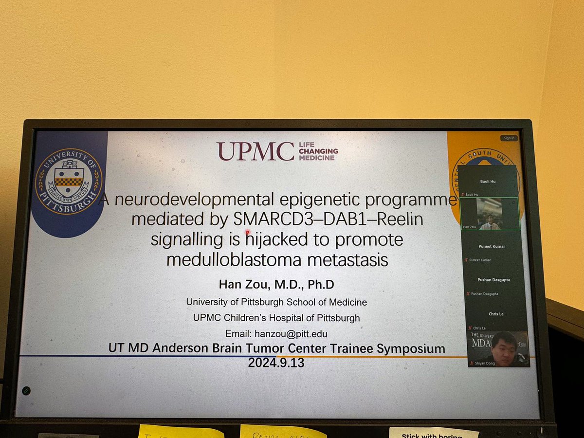 HanZouMD's tweet photo. Proud to be invited to the 1st Inaugural #BrainTumorCenter Trainee #Symposium held in the MD Anderson! Great talks and meaningful symposium! Thank you for Jiasen’s invitation and Dr. Hu’s picture @Platerowood @Baoli_Hu 😃 https://t.co/okfdlJRGRD