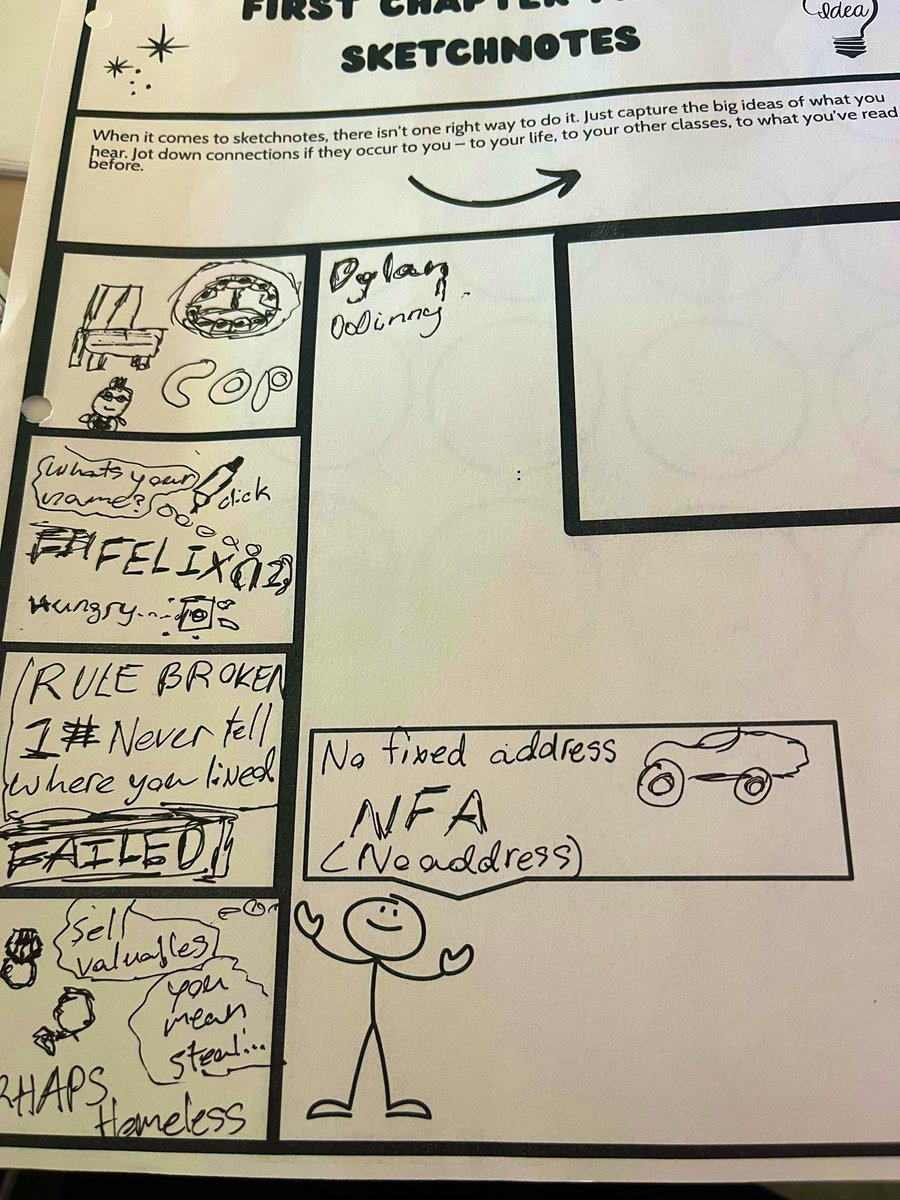 msclark_56's tweet photo. #sketchnoting continues in #clarkshody7 as we explore typography and combine it with #firstchapterfriday. This was everyone’s first attempt at this #visiblethinking strategy and I keep them to look back on later in the year. #ELA #grade7 #middleschool #sketchnote #typography https://t.co/fUpbnAuvom