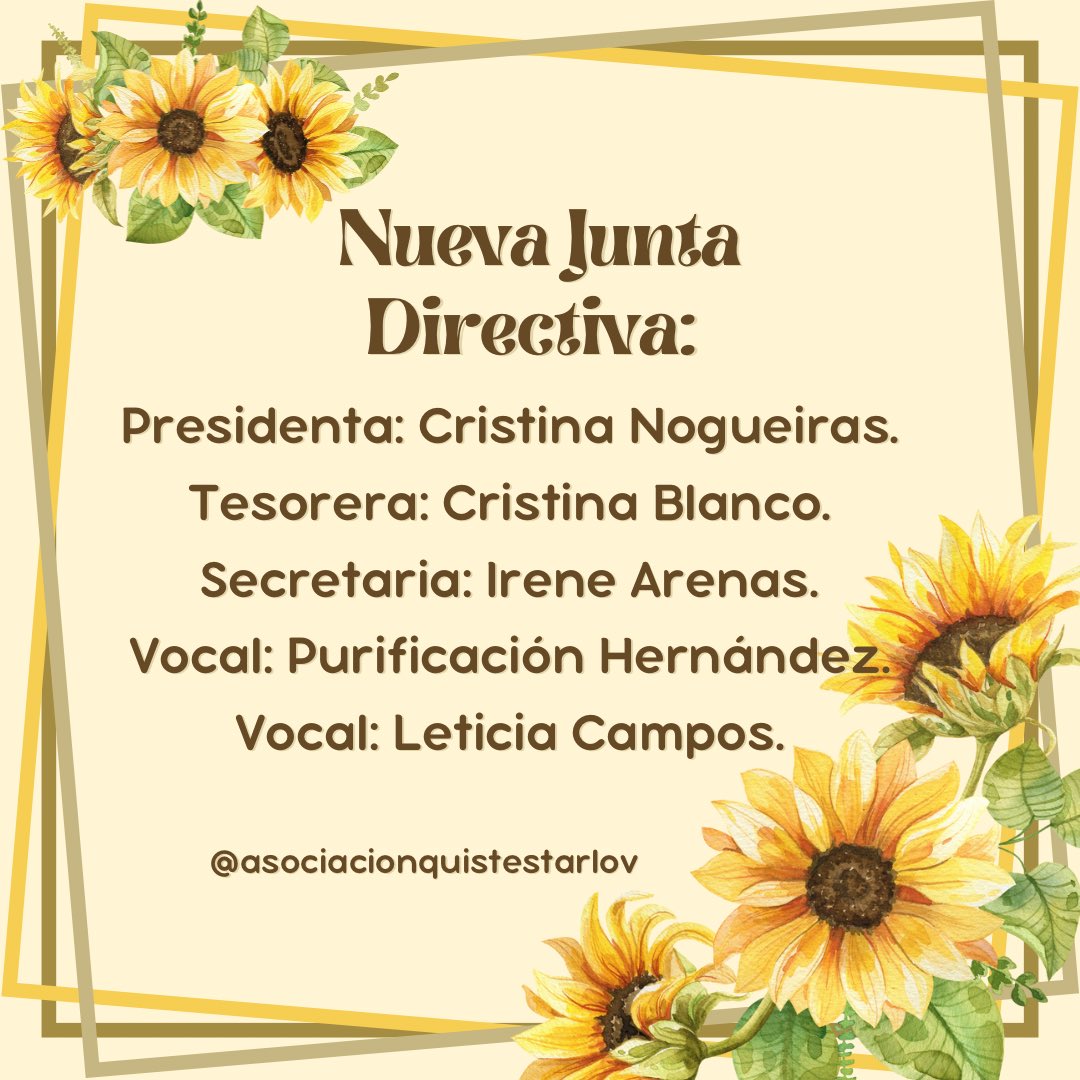 🌻Desde la Asociación Quistes Tarlov queríamos comunicaros  que el pasado 1 de Septiembre se renovó la Junta Directiva. 
🌻Queríamos agradecer a todas las personas de la Junta saliente que han hecho posible iniciar esta Asociación ,muchas gracias!
