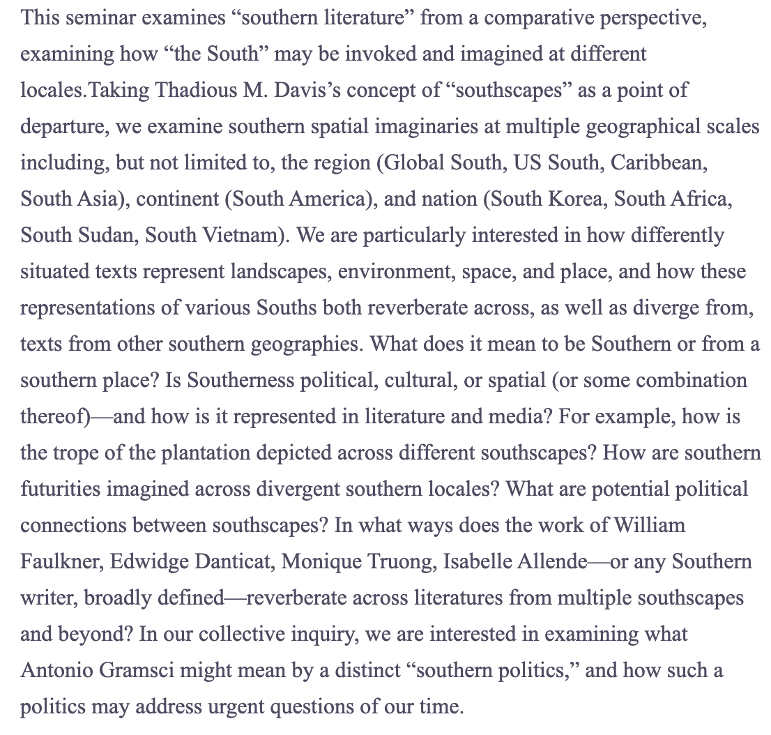 evynelevyn's tweet photo. Please consider submitting a paper to our ACLA seminar, "Southern Literatures across Multiple Southscapes," and sharing our CFP with other interested folks. Joanna Davis-McElligatt and I would love to be in conversation with you! 

https://t.co/PZl2iN3uaU https://t.co/SeN3RCdeZm