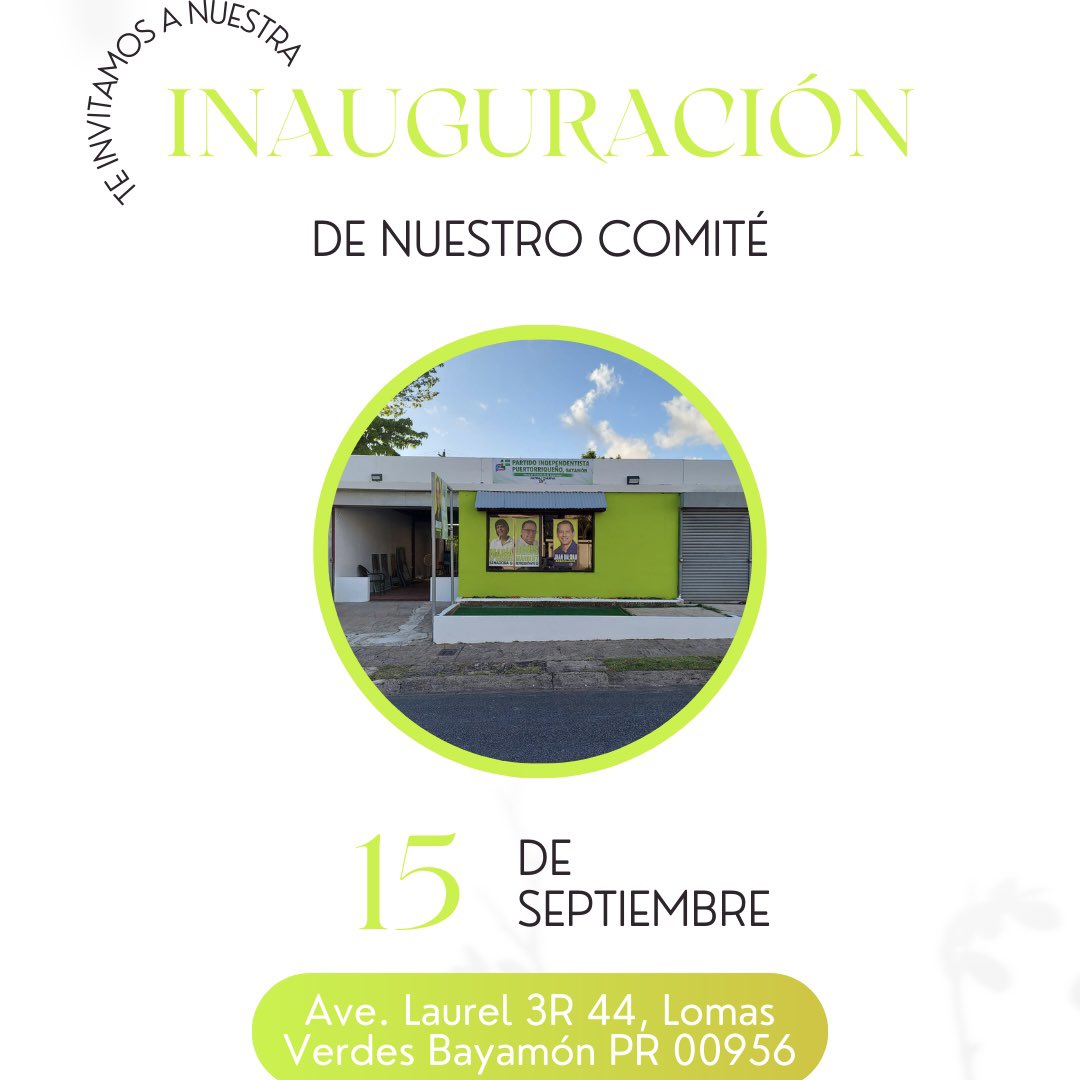 JPIPBayamon's tweet photo. CELEBRA CON NOSOTROS LA INAGURACIÓN DE NUESTRO COMITÉ NUEVO✨ ESTE DOMINGO 15 DE SEPTIEMBRE, NO TE LO PIERDAS! 🙌🏽

#patrianueva 🇵🇷 https://t.co/P9ke58Akw1