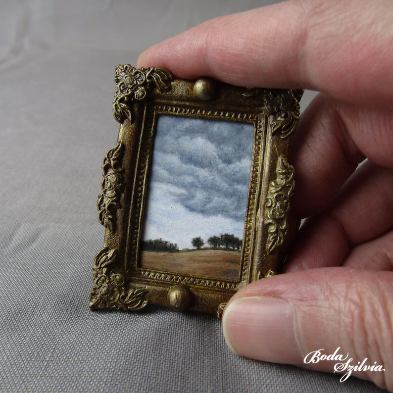 I've started to photograph all the mini paintings I've finished in June and early July just before hell arrived, and now that autumn is here at last, I'm ready to list and share them. :)

Available, link in bio 👁️👁️

mini landscape — dollhouse art