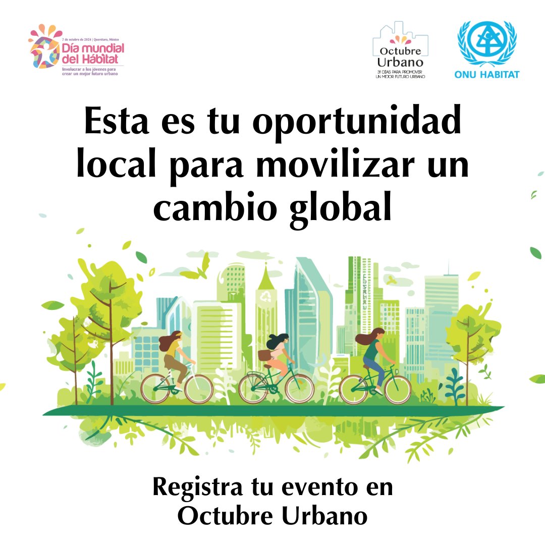 ¿Tienes un evento sobre el futuro de las ciudades en octubre? ¡Es tu momento de sumarte a un movimiento global! 🌍

Registra tu evento en #OctubreUrbano 2024 y únete al impulso por ciudades más sostenibles 🏙️urbanoctober.unhabitat.org

#UrbanOctober