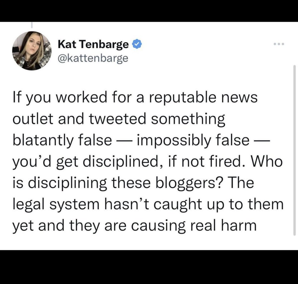 Oooooof. Your own words. But let’s throw in your provable malicious intent. Bias too. Leaking of private work documents to a third party to encourage harassment and misinformation. Doesn’t this make you more of a blogger than a professional journalist Kat? Deliberate damages.