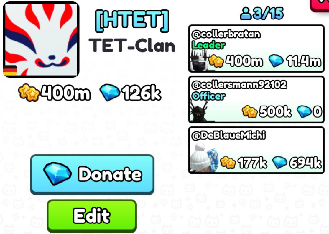HTET CLAN🥳!!! 

Lower standards‼️
Wanna join?
-Be active in clan battles
-donate 100k diamonds every week
-have 1 huge/some  exclusive 
-have rebirth 6/7
-rank 6
Benefits
-Active clan
-good clan level
-discord server
Comment user if u wanna join!!!
#Ps99clan #Clan #Ps99 #ROBLOX