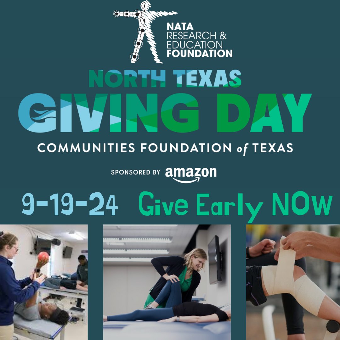 You Don’t Have to Live in Texas to Make a Difference! 🌍

On September 19, the NATA Research and Education Foundation, proudly based in Dallas, is joining North Texas Giving Day to raise funds that support the future of athletic training. 

Donate NOW: northtexasgivingday.org/donate/Nationa…