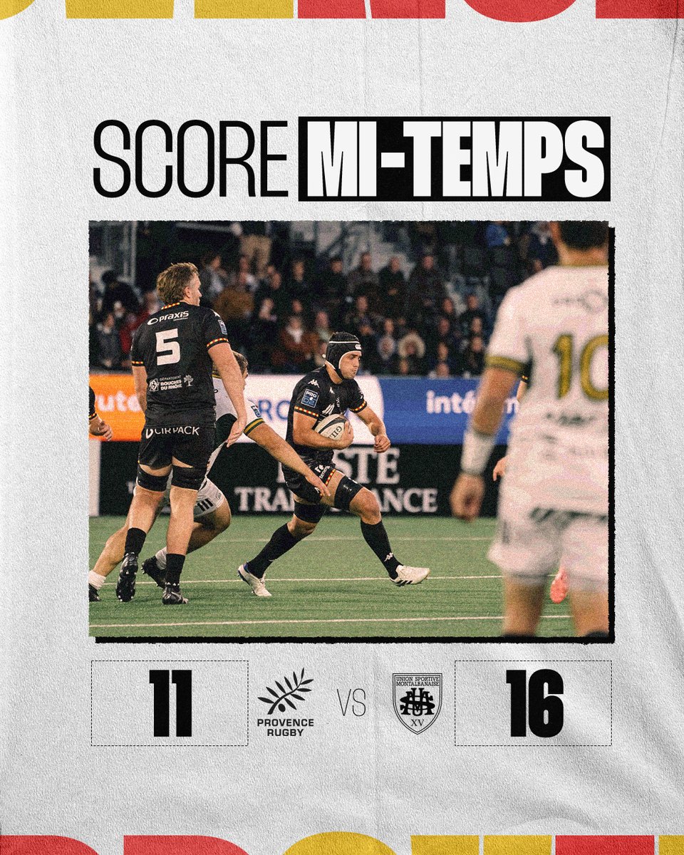 ProvenceRugby's tweet photo. 🔴 𝗠𝗜-𝗧𝗘𝗠𝗣𝗦 ⏸️ | Montauban est devant à la pause.
#ProD2 #PRUSM #PROD2 https://t.co/4Hihj9Nhs5