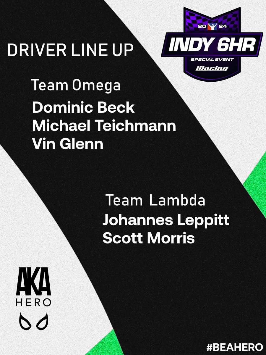 Here it is our driver line up for the <a href="/iRacing/">iRacing</a> 6 Hours of Indianapolis!

#BeAHero