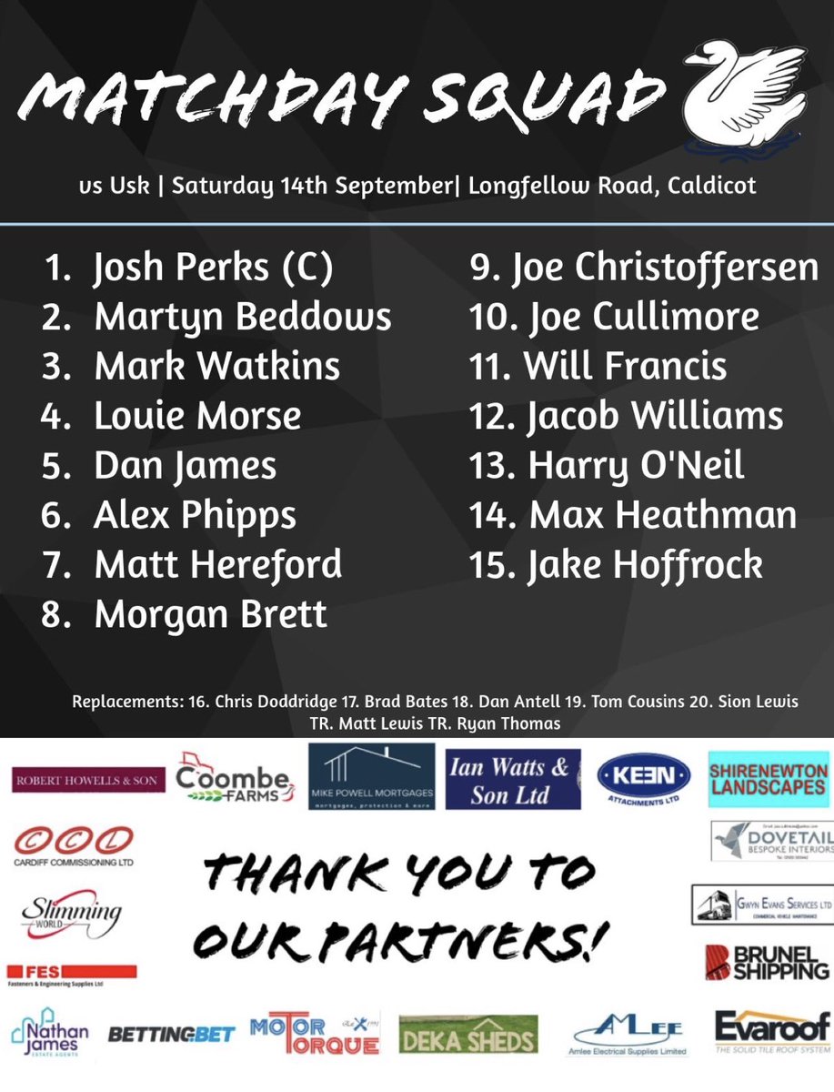 Tomorrow the 1st XV start their league campaign, come down and support 🦢

Details 👇👇

🏉Caldicot RFC V Usk RFC
⏰KO 2.30pm
📍Caldicot RFC, Longfellow Road
🏆WRU Division 2 East

#UpTheCot