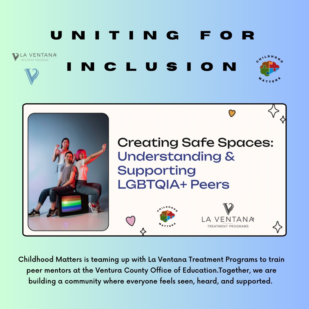 Childhood Matters is teaming up with @laventanatreatment to train peer mentors at the Ventura County Office of Education on how to create safe and inclusive spaces for LGBTQIA+ peers! 🏳️‍🌈✨