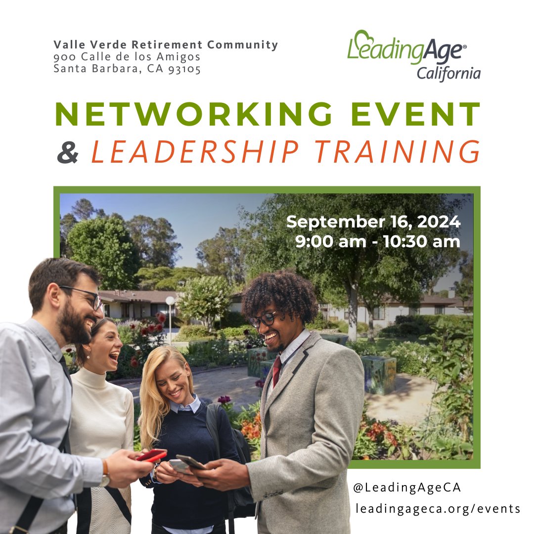 Ready to elevate your #leadership game? Join us on Sept. 16 for a dynamic networking event at Valle Verde Retirement Community!

Unlock your leadership potential and build meaningful connections. Don’t miss out—register now: leadingageca.org/Events/Event-I…

#LeadershipEvent #Networking
