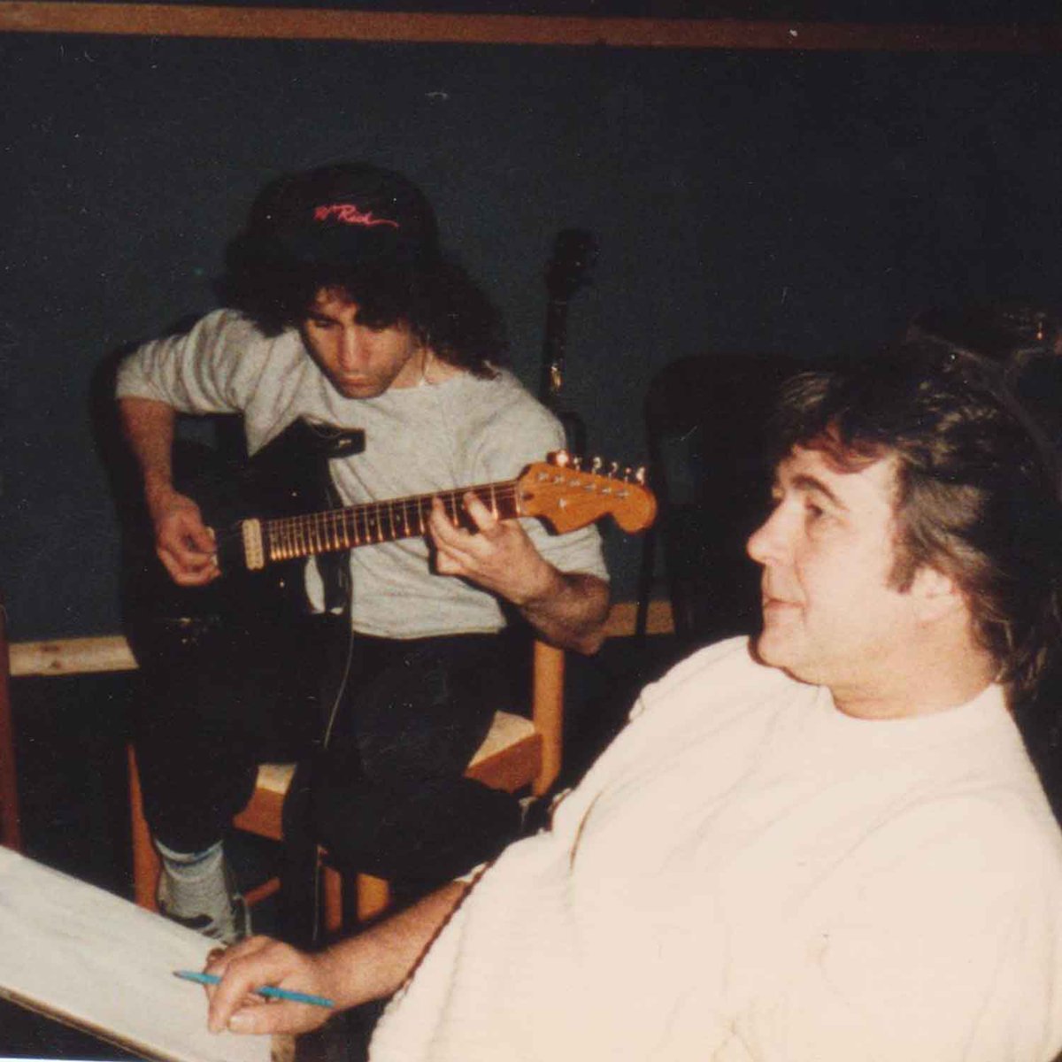 #FlashBackFriday Jim tracking some guitar with producer Roger Probert 🤘