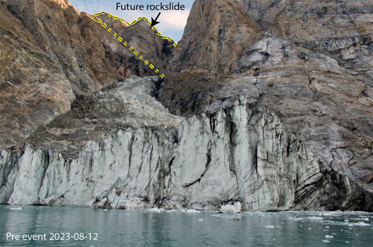 geosociety's tweet photo. A large #landslide occurred in Greenland on 16 Sept 2023 that generated a 200m #tsunami. The event was energetic enough to produce a global seismic signal that resonated for 9 days. Learn more here: https://t.co/iCFZj4wrMg

#Seismology #Geology #Geoscience #GeologyRocks https://t.co/KMPjPFoSkV