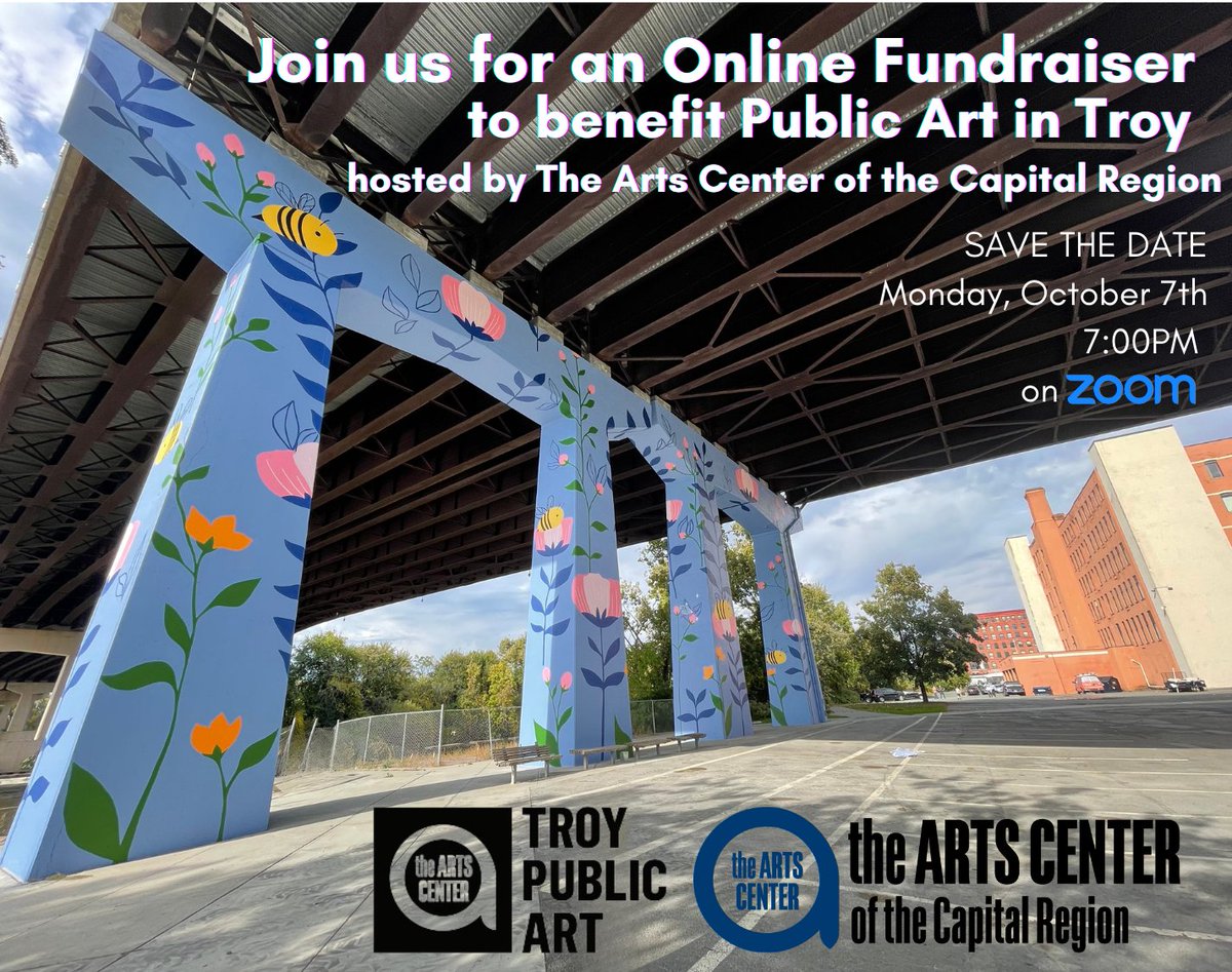 smallwander's tweet image. Investing  in public art is investing in our communities. There are so many  ripple effects. You are invited to attend this online fundraiser for  Public Art in Troy, NY hosted by the Arts Center of the Capital Region (in New York). Dollars pledged for the number of attendees!