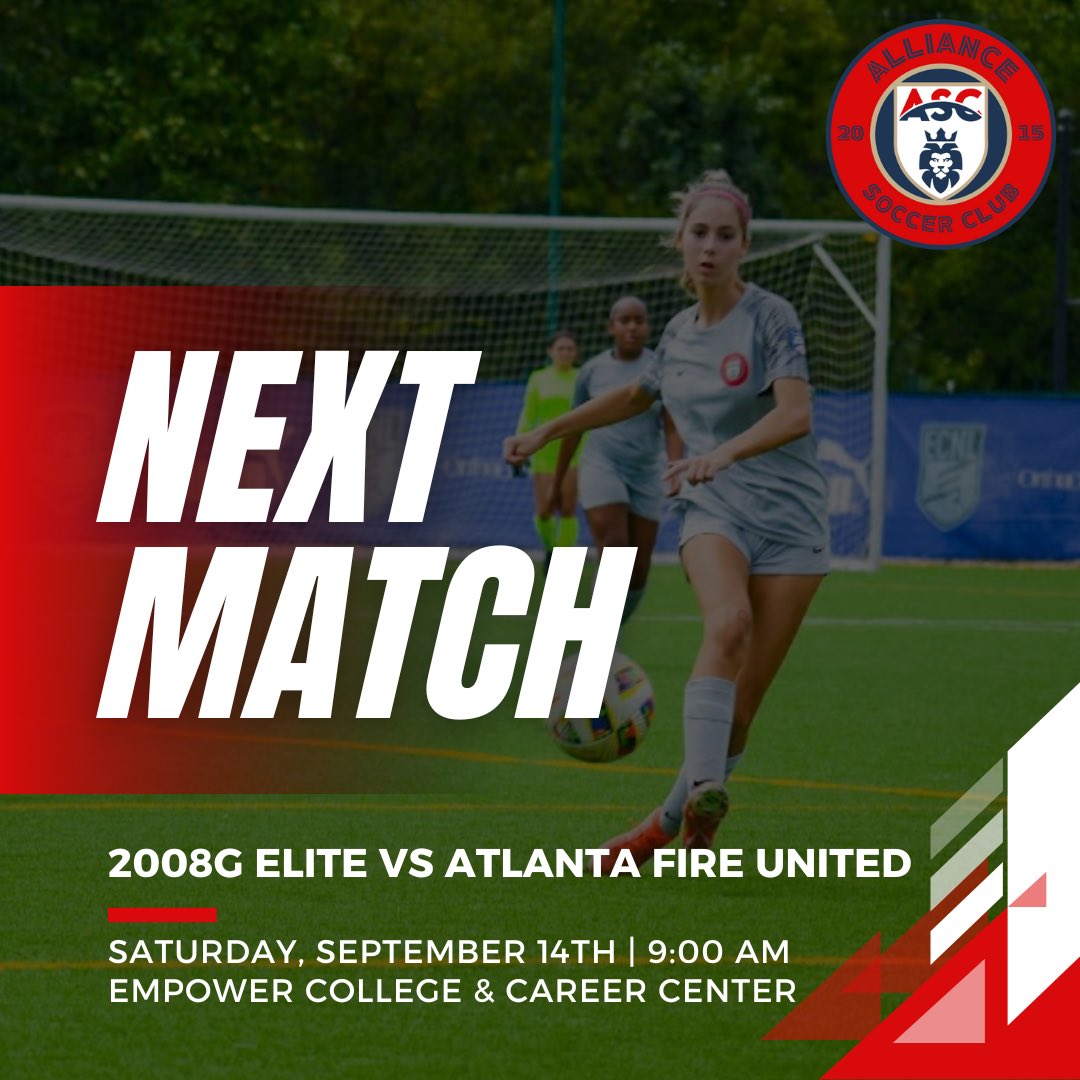 𝗛𝗢𝗠𝗘 𝘃𝘀 𝗔𝗙𝗨‼️

BE THERE - Wrap up warm &amp; bring a rain jacket! Coaches we would love to see you at our game!

📍 Empower College &amp; Career Center
📅 Sept, 14th
⏰ 9 am

<a href="/ImCollegeSoccer/">College Soccer Truth ™</a> <a href="/ImYouthSoccer/">ECNL/GA/Recruiting/College Soccer</a> <a href="/leximartin_08/">Lexi Martin</a> 

#WeAreAlliance #Elite64