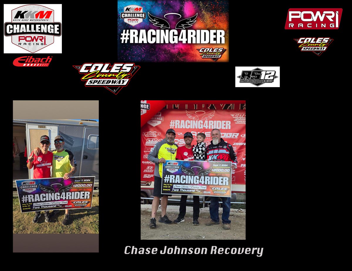Racers help Racers! Coles County Speedway, <a href="/RS12Motorsports/">RS12 Motorsports</a>, <a href="/ChuckGurney/">Chuck Gurney</a>, <a href="/KeithKunz/">Keith Kunz</a> gave a generous donation to help the recovery efforts of Chase Johnson <a href="/_ChaseJohnson/">Chase Johnson</a> 
#Racing4Rider #kkmchallenge #kkmgiveback
