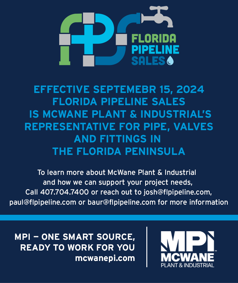 mcwanepi's tweet photo. McWane Plant &amp; Industrial is excited to announce that Florida Pipeline Sales is now our Florida peninsula representative for pipe, valves and fittings. To learn more, contact one of their representatives listed below or visit their website at https://t.co/HiEV88nuj0 #mpi https://t.co/5aaYKFmKVw