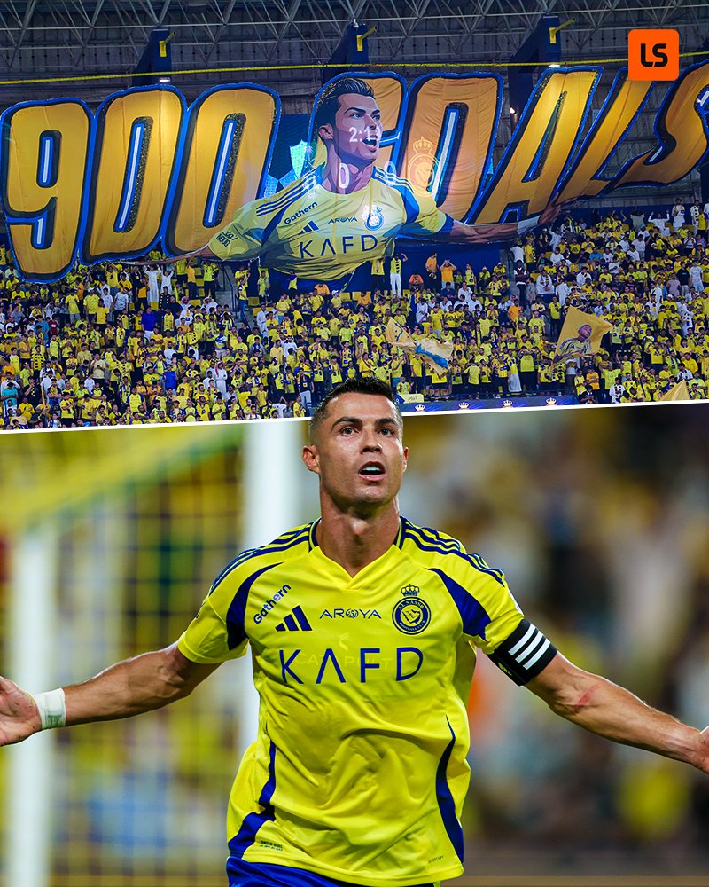 livescore's tweet photo. Al Nassr fans created a tifo to honour Cristiano Ronaldo reaching 900 career goals 💛🇵🇹 https://t.co/ayuW0T0J7p