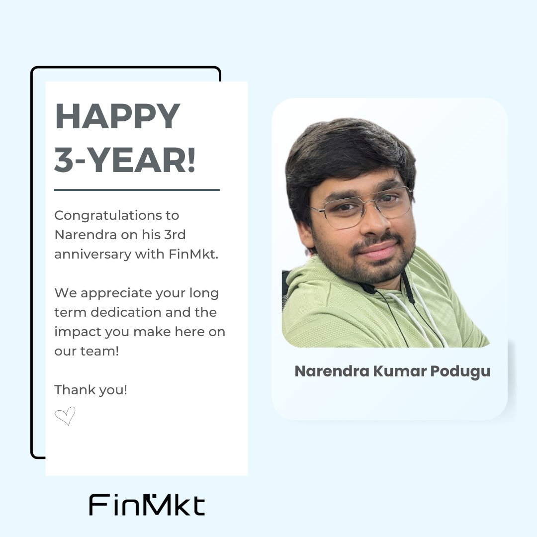 Please help us celebrate Narendra's 3-year anniversary with FinMkt! 🎉🎈