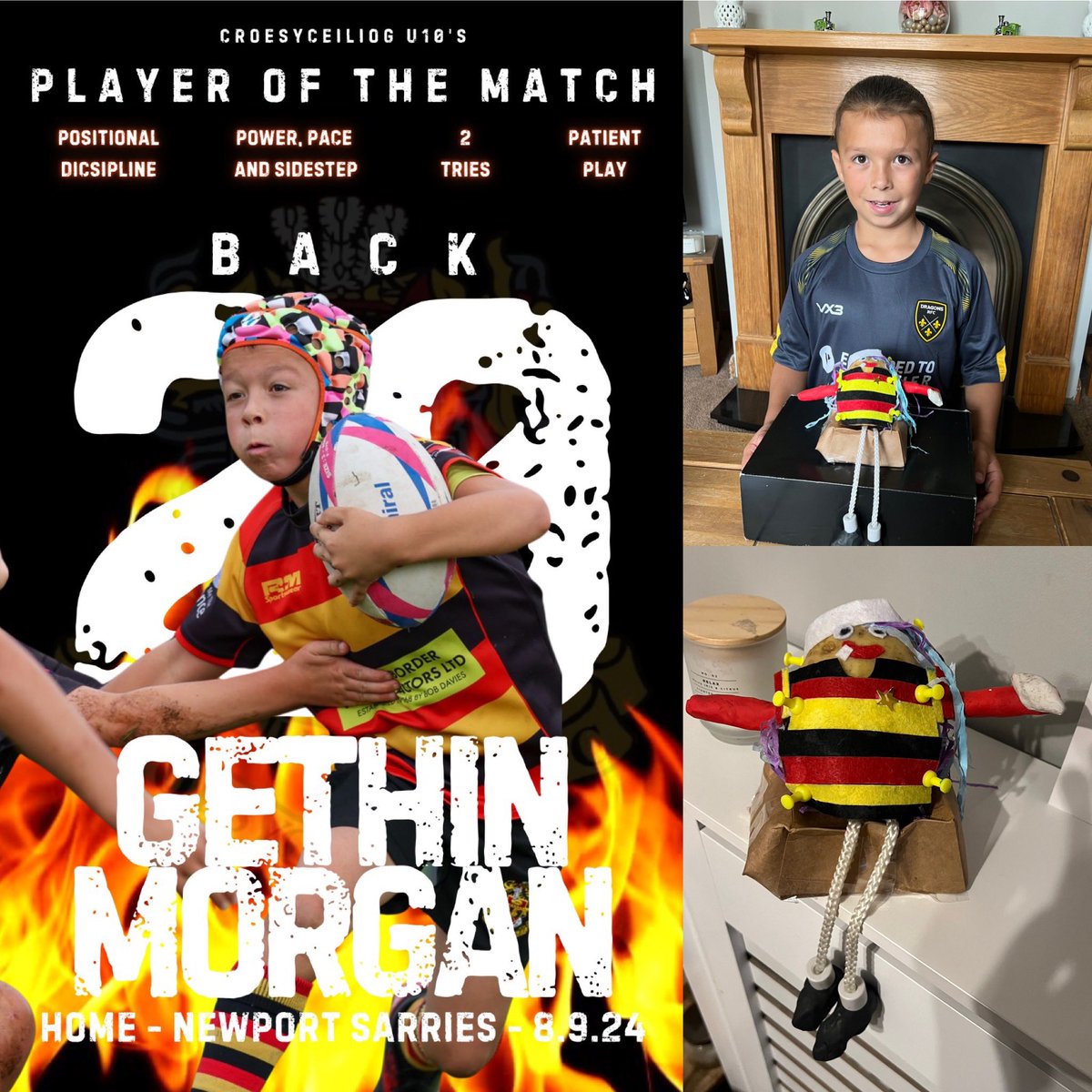 emorges's tweet image. We are really proud of how Gethin is coming on this year with his rugby 🏉 and getting POTM on his first game of the season, and also winning the first team dummy club with his effort for his Mostyn front row potato lol 🥔 @YGCwmbran