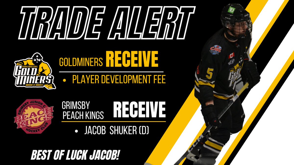 klgm_nojhl's tweet photo. 📢 TRADE ANNOUNCEMENT 

The entire Kirkland Lake Gold Miners organization wishes Jacob Shuker the best of luck with the Grimsby Peach Kings!

Thanks for everything Jacob! https://t.co/w2urpDUzuK
