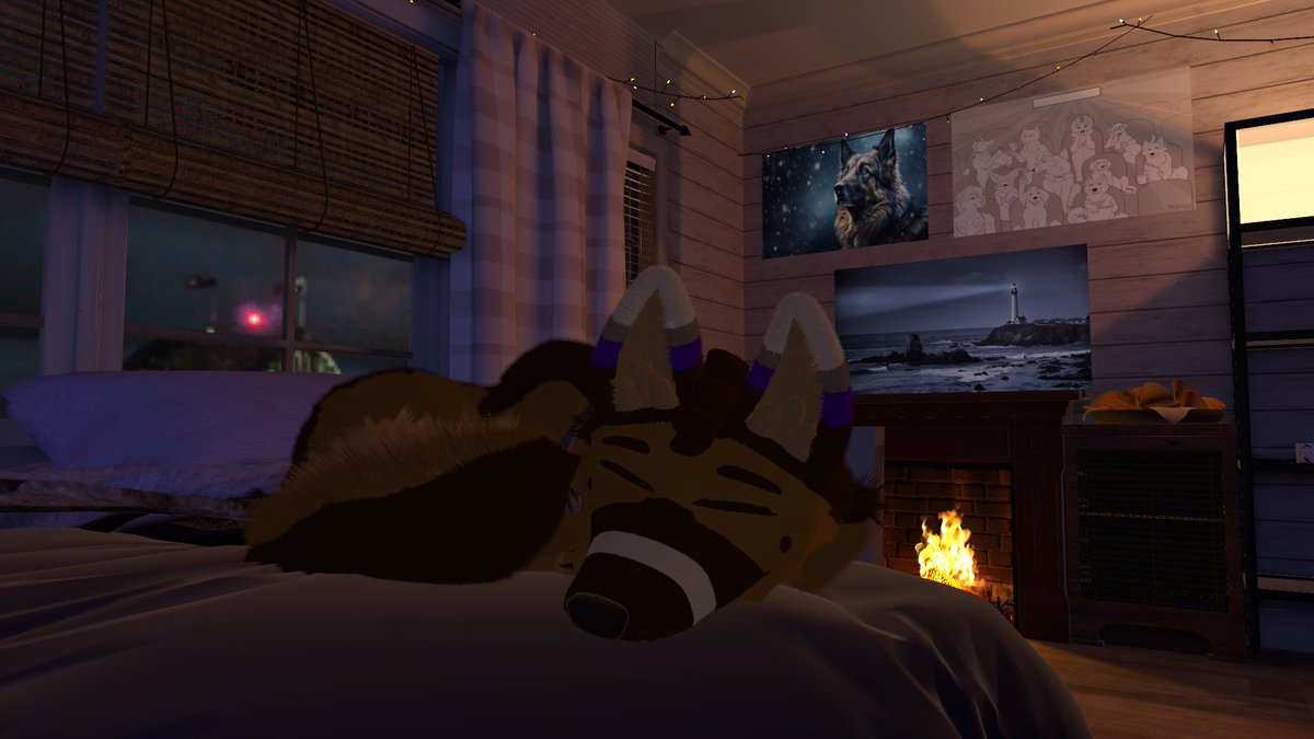 WereGshepPup's tweet photo. i am just a lazy shepherd next to cozy warm fire 🔥 #vrchat #feral #dog #sleepy https://t.co/v8kSu1iMRe