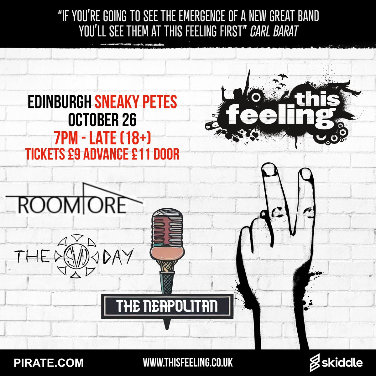 Roomfore (@roomforeband) on Twitter photo Buzzing to be playing in Edinburgh on October 26th thanks to <a href="/This_Feeling/">This Feeling</a>! <a href="/TheSunDayBand/">The Sun Day</a> and <a href="/the_neapolitan_/">The Neapolitan</a> will be playing alongside us on the night making it an absolute cracker of a lineup ๐ฅ
Tickets available now:
skiddle.com/e/40082028 Buzzing to be playing in Edinburgh on October 26th thanks to <a href="/This_Feeling/">This Feeling</a>! <a href="/TheSunDayBand/">The Sun Day</a> and <a href="/the_neapolitan_/">The Neapolitan</a> will be playing alongside us on the night making it an absolute cracker of a lineup ๐ฅ
Tickets available now:
skiddle.com/e/40082028