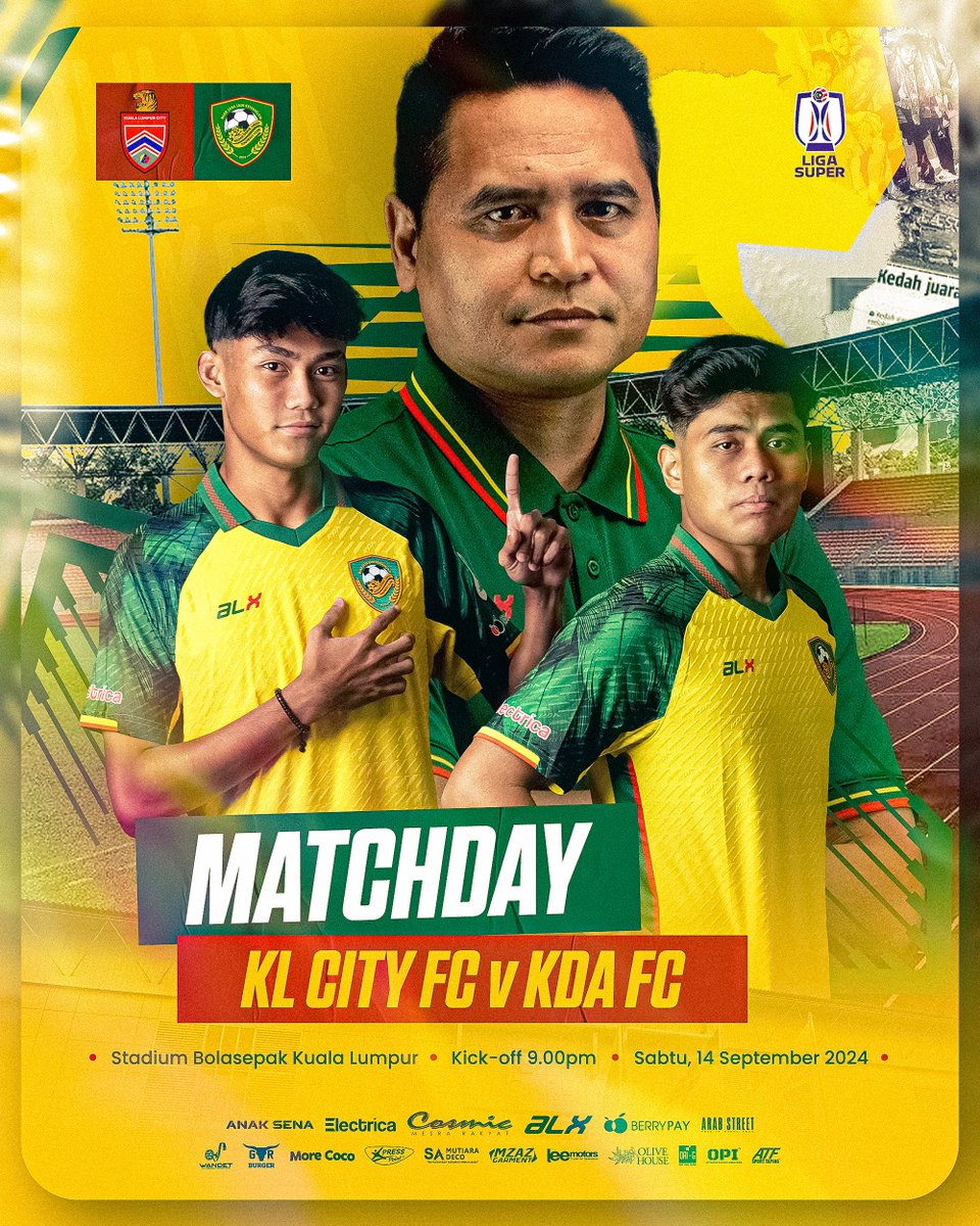 kda_fc's tweet photo. π° ππππππππ π°
π LIGA SUPER 2024/25 | LS10
π KUALA LUMPUR CITY FC
π Sabtu, 14 September 2024
π 9.00 malam
ποΈ Stadium Bolasepak Kuala Lumpur, Cheras
π‘ LIVE : TV Okey, Sukan RTM & RTM Klik
π https://t.co/wTcsHW5WSB
#KDAFC #LigaSuper2425 #LS10 #KLCKDA https://t.co/uIR6MslxR3