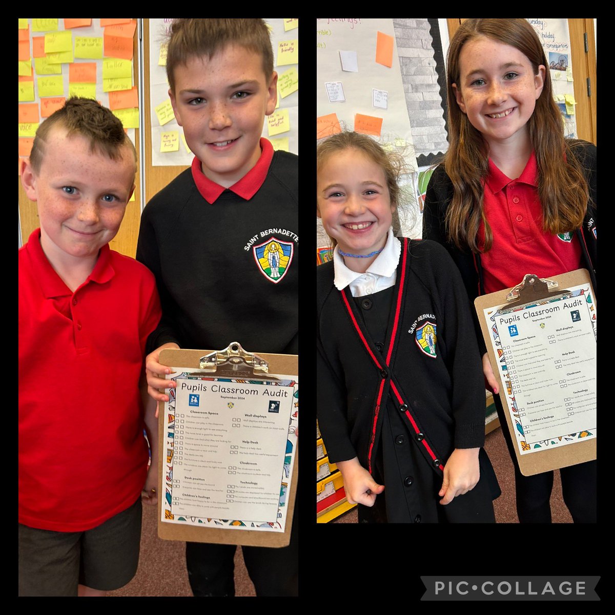 Senior and infant children working together today <a href="/stbernadettesps/">St Bernadette's PS</a> to carry out a Children's Classroom Audit and share their feedback 📝 ✅