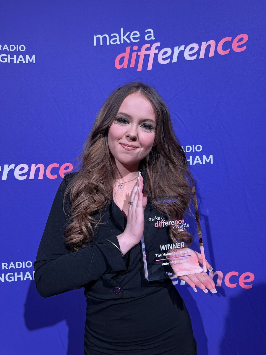 Our first winner at BBC Radio Nottingham’s Make A Difference Awards is… Ruby McFarland! 👏🏆

She receives the ‘Volunteer’ award for her work at Mansfield-based charity Jigsaw Support Scheme, where she offers free haircuts to clients, fundraises for the food bank, and helps out