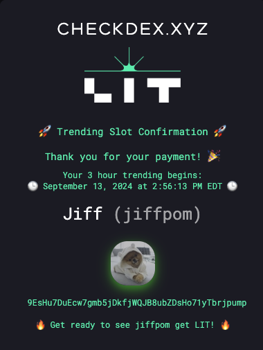 jiffsolana's tweet photo. Dexscreener has been paid for and we're currently trending on Checkdex, Let's Send Jiffpump to ray🔥
$sol $jiff https://t.co/hQdc3C5ZMI