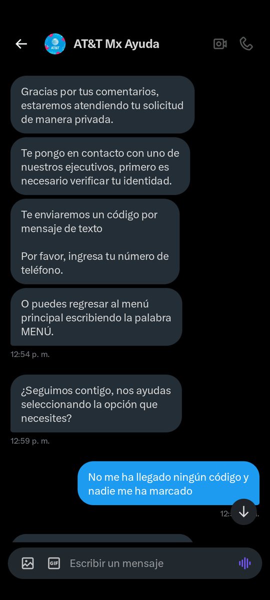 ChristianDiTo27's tweet photo. @ATTMx ni si chat bot de x tiene atención https://t.co/T81SXY5aML