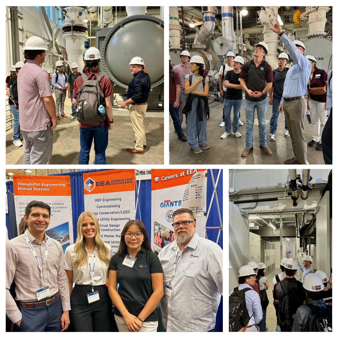 EEAce's tweet photo. EEA enjoyed attending the University of Texas at Austin’s Engineering Expo. On Thursday, we had the opportunity to present on and tour one of EEA's projects at Texas A&amp;M University’s Satellite Utility Plant #3 alongside the AEI and ASHRAE student organizations. #EEACE #UT #TAMU https://t.co/y0VhVm9cpR