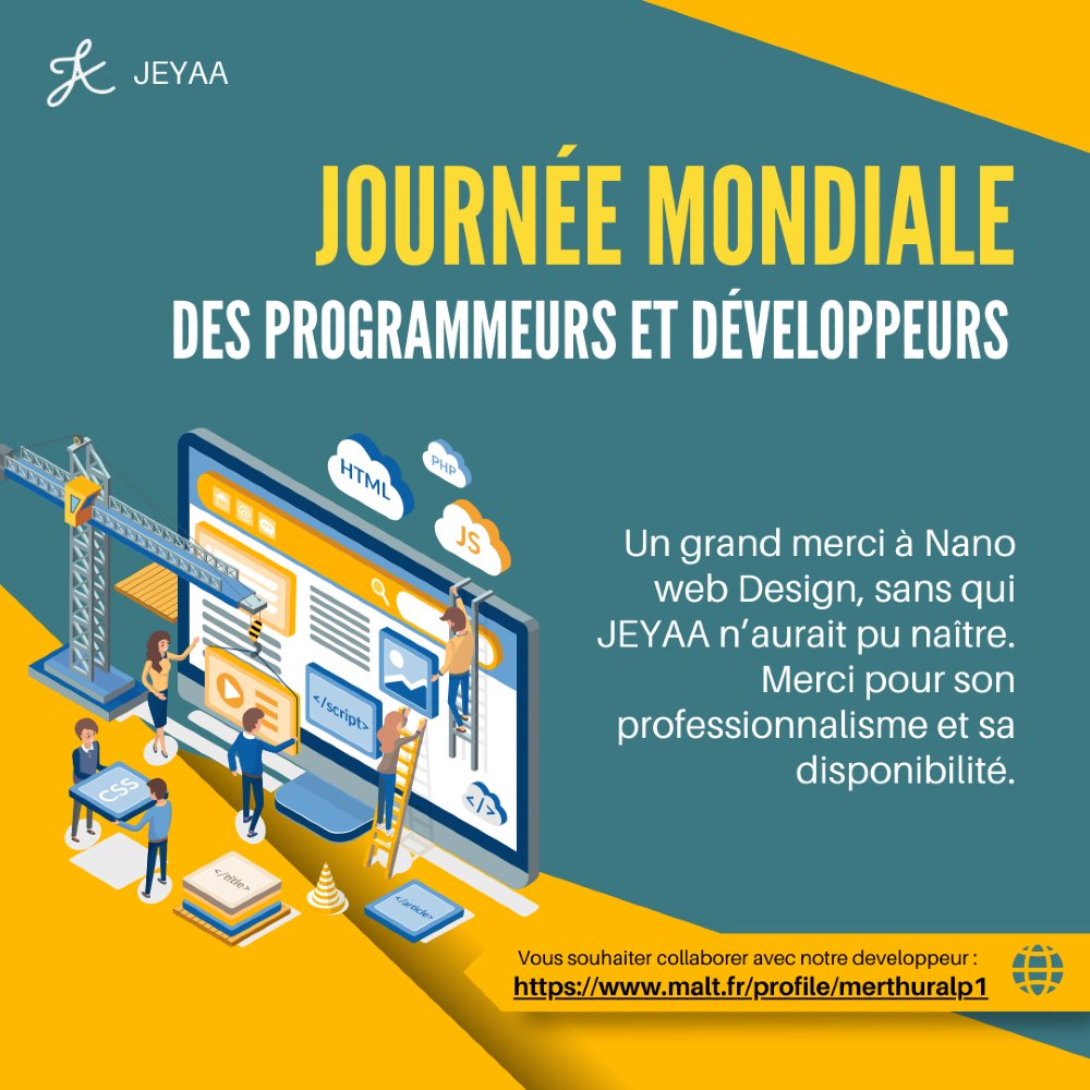 Jeyaa_France's tweet image. En cette journée mondiale des programmeurs et développeurs, l&apos;équipe de JEYAA souhaite remercier sincèrement l&apos;quipe de Nano Web, sans qui JEYAA n&apos;existerait pas 🫶🌐
#reconnaissance #merci #développeursweb  
malt.fr/project/new?vi…