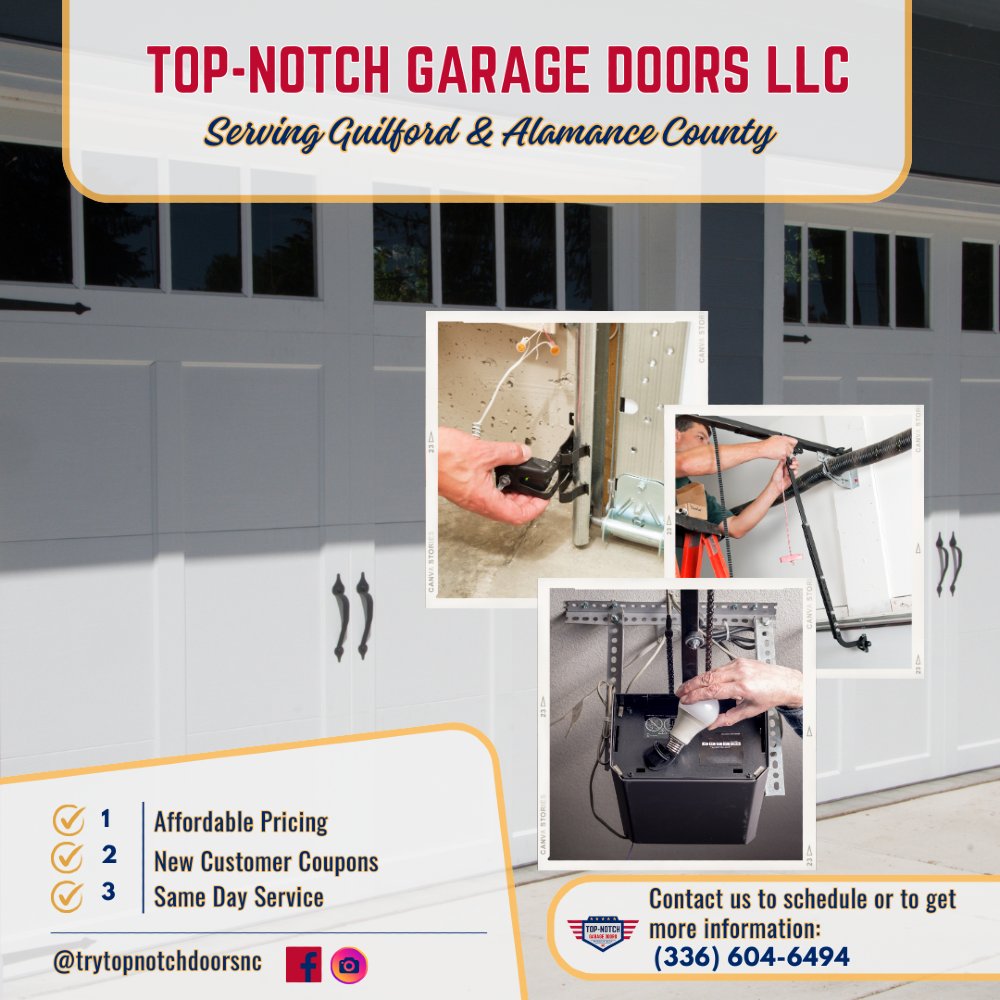 Upgrade Your Home with Top-notch Garage Doors! 

Boost curb appeal and security with our custom garage doors—modern designs, classic finishes, and more! Ready for a transformation?

Contact us for a free consultation today at trytopnotchdoors.com
#TriadArea #TNGD