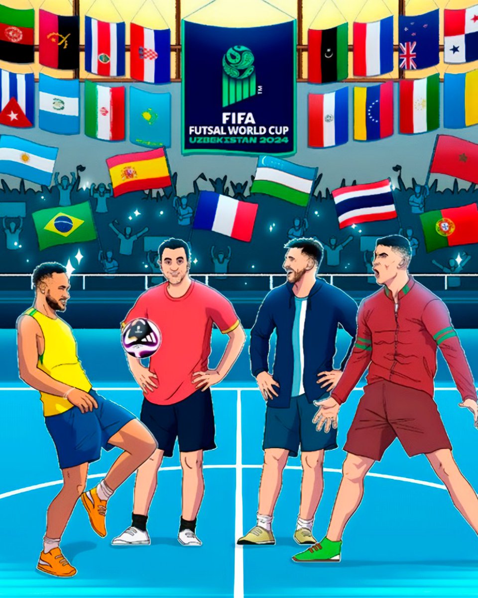 ✅ Corregido.

▪️ Una ilustración de Messi, Cristiano, Xavi y Neymar para anunciar el comienzo del Mundial de futsal. La FIFA lo ha vuelto a hacer...

▪️ Aquí no nos olvidamos de las leyendas de este deporte.

¡A por todas! 👏

#RespectForFutsal