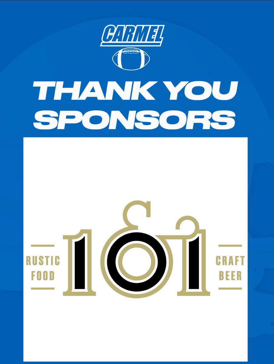 🎉 A huge thank you to 101 Beer Kitchen for their generous bronze sponsorship of Carmel High School Football! 🏈 Your support helps our team strive for excellence on and off the field. We are proud to have you as part of our football family! 💙💛 #CarmelFootball #101BeerKitchen