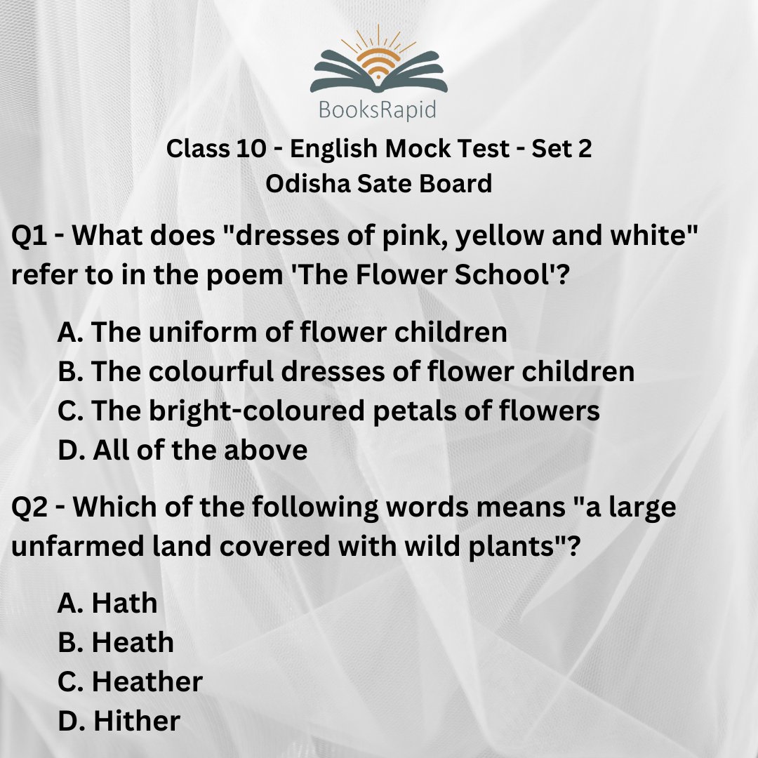 BooksRapid's tweet photo. Class 10 - English Quiz Set 2 - Odisha State Board - BSE Odisha #English #bseodisha #Quiz #QuizTime #englishmcqs #mcq #class10 https://t.co/pAhvd6d0HL