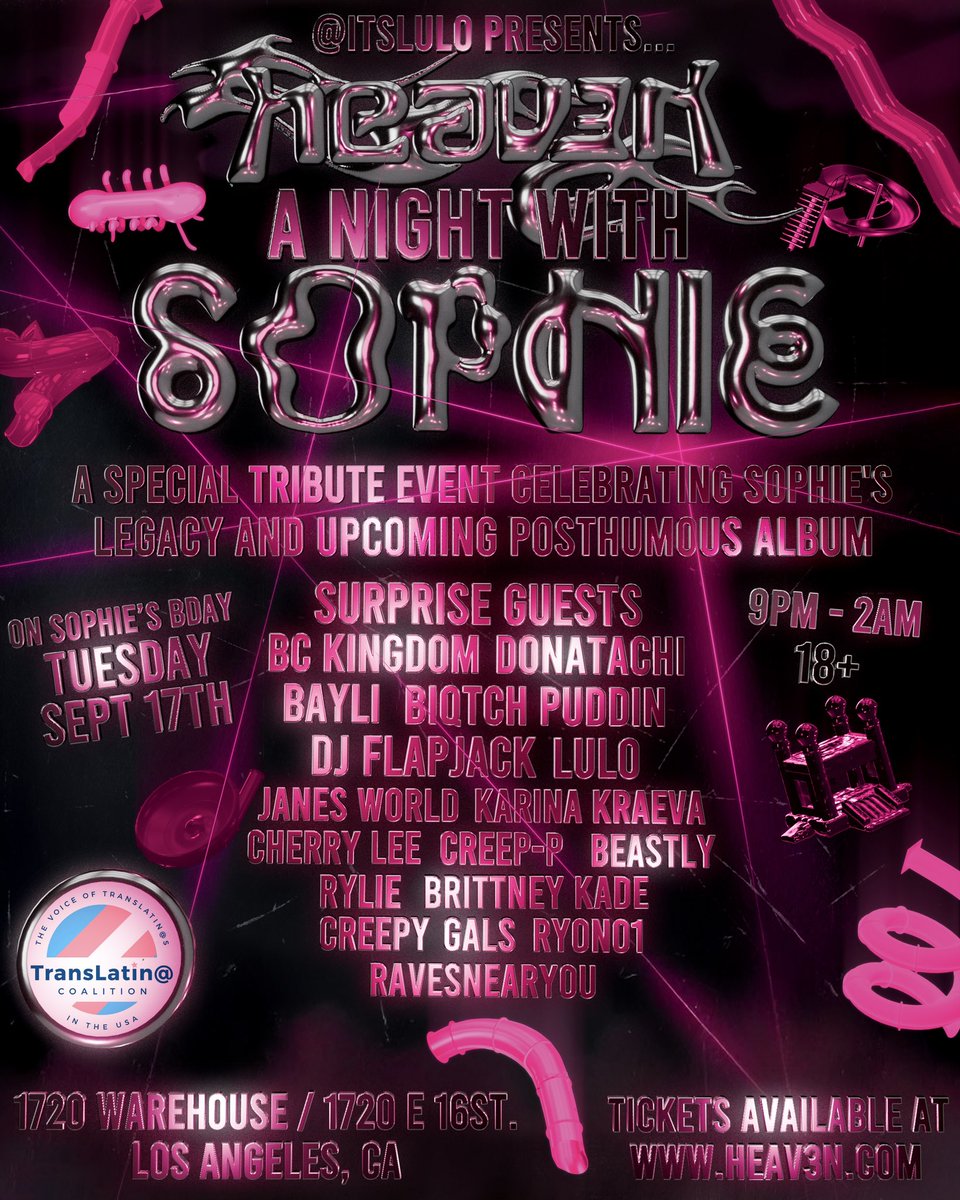 heav3nparty's tweet photo. This Tuesday ❤️ Come celebrate SOPHIE’s legacy on her bday Sept 17th at 1720 warehouse ❤️ tix available at https://t.co/BJBrdDWxAp ❤️ pics from the last couple live shows sophie played for us at 1720 ❤️ https://t.co/nVCDlprCC6