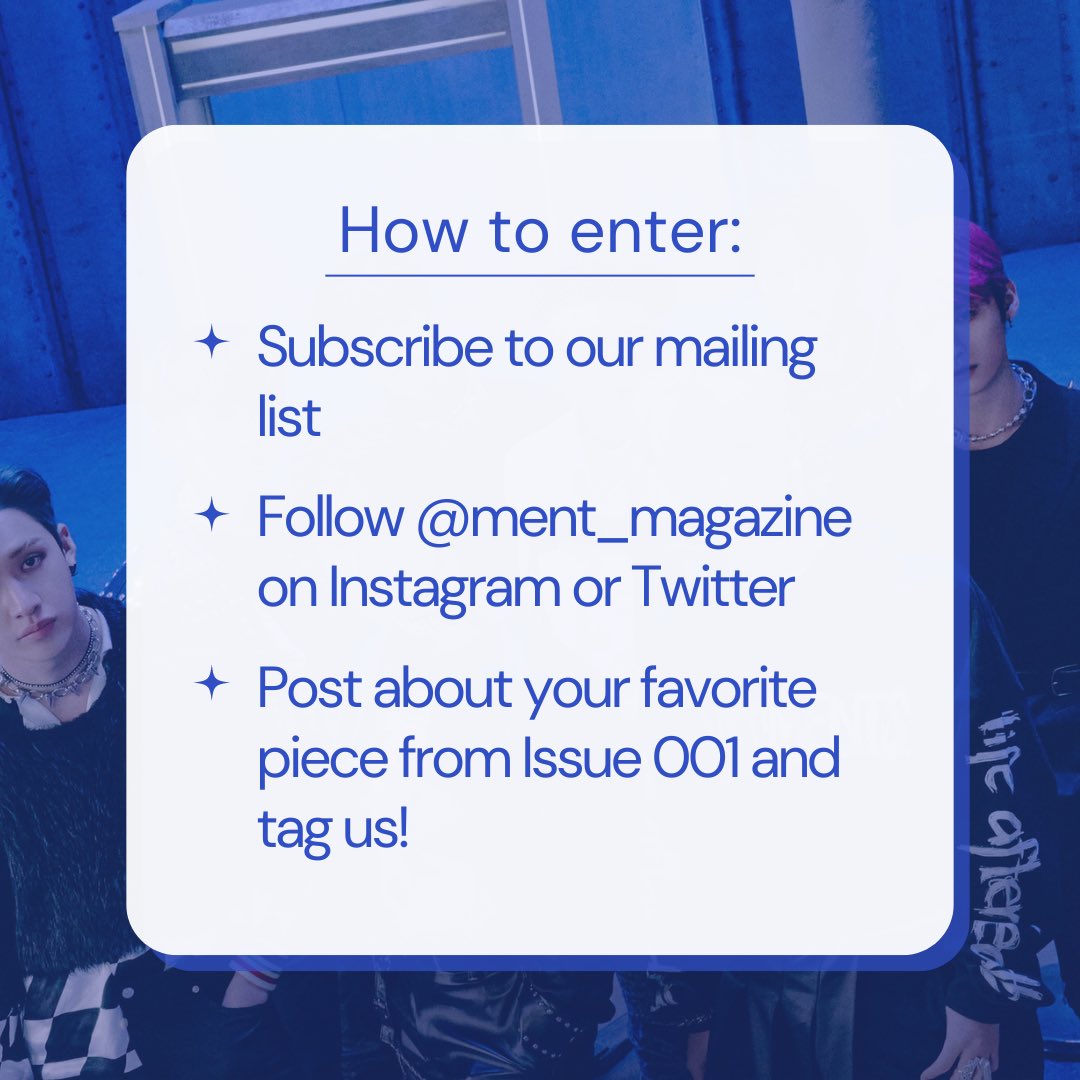 RAFFLE ALERT 🚨 We’re giving away a Stray Kids album and autographed postcard by Han or Seungmin to two lucky winners. See image 2 for how to enter. Enter by October 1. Good luck 🍀🫰
#mentmagazine #StrayKids #StrayKids_ATE #HANJISUNG #Seungmin